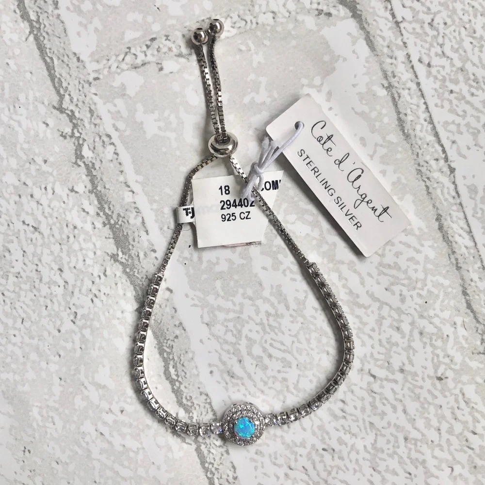 Cote d'Argent NWT Sterling Silver Blue Opal & CZ Bolo Toggle Bracelet